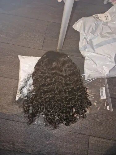 Customer photo review of Glueless Deep Curly 200% Density Natrual Black Lace Front Bob Wig