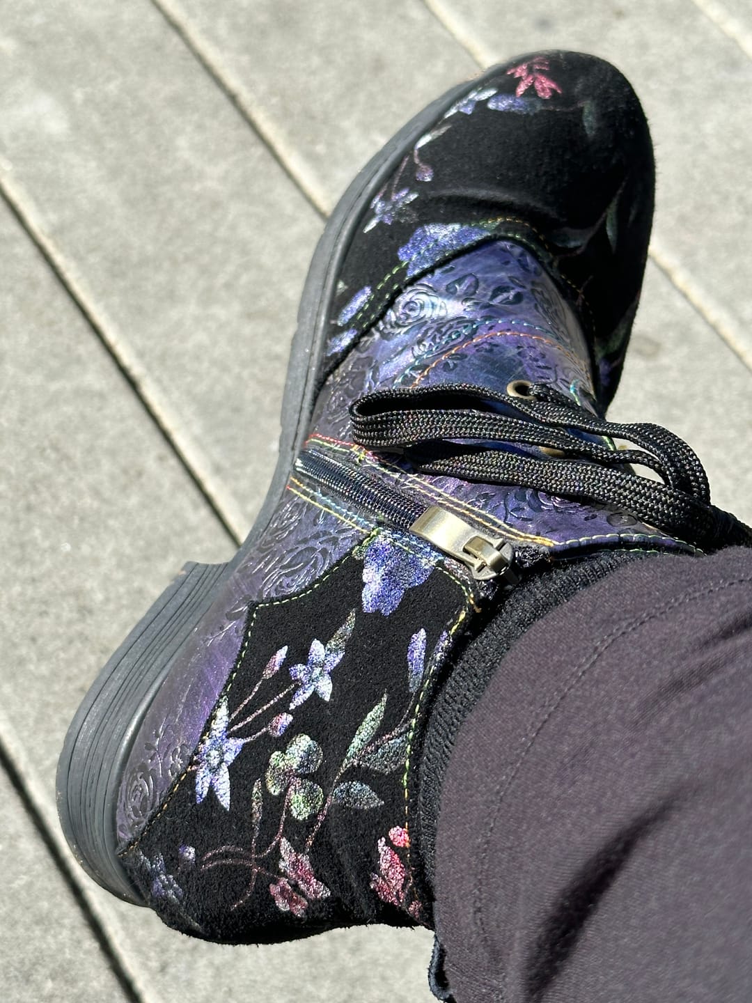 Customer photo review of Genuine Leather Embossed Comfy Ankle Boots
