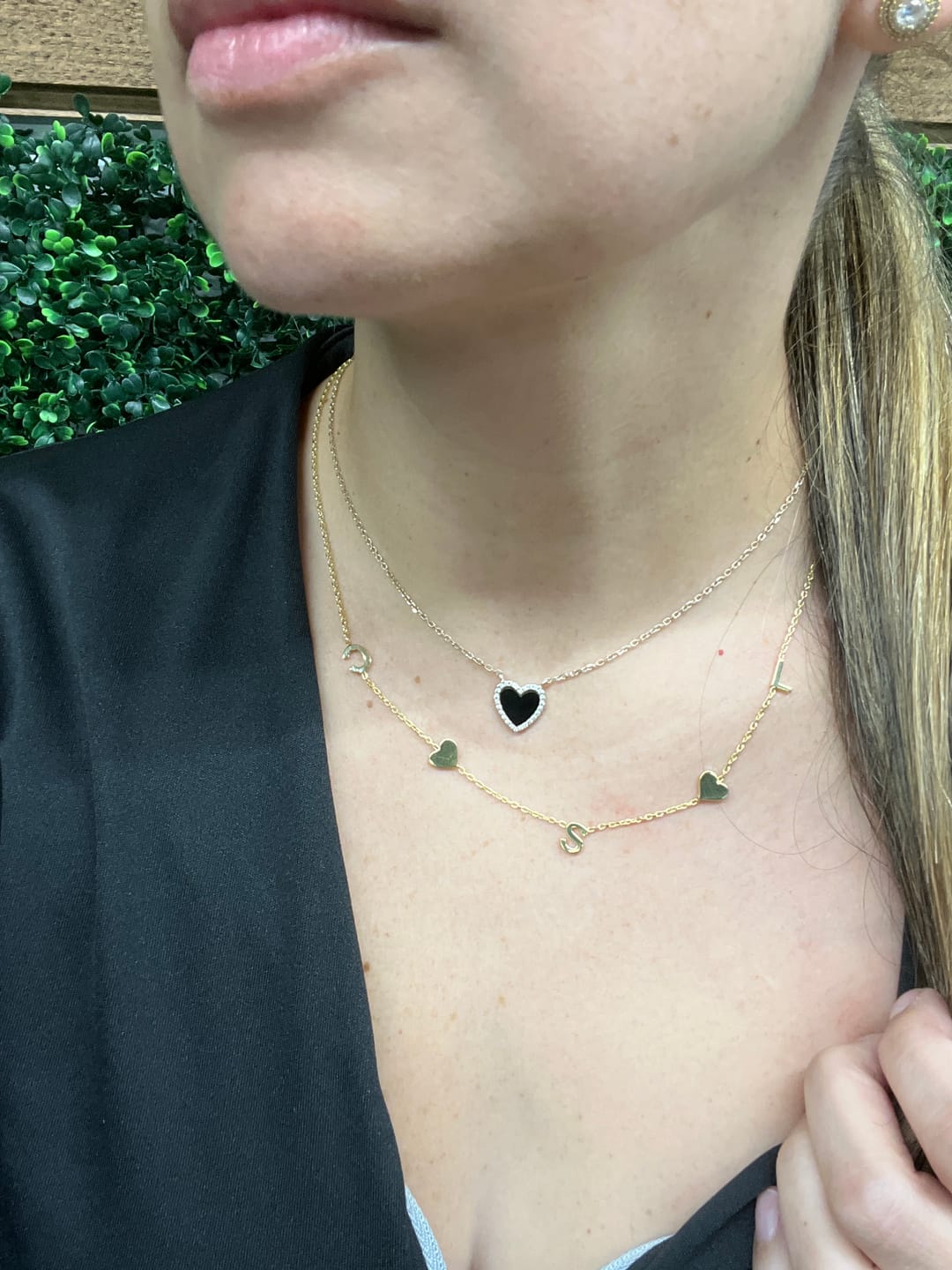 Customer photo review of Initials with Heart Necklace