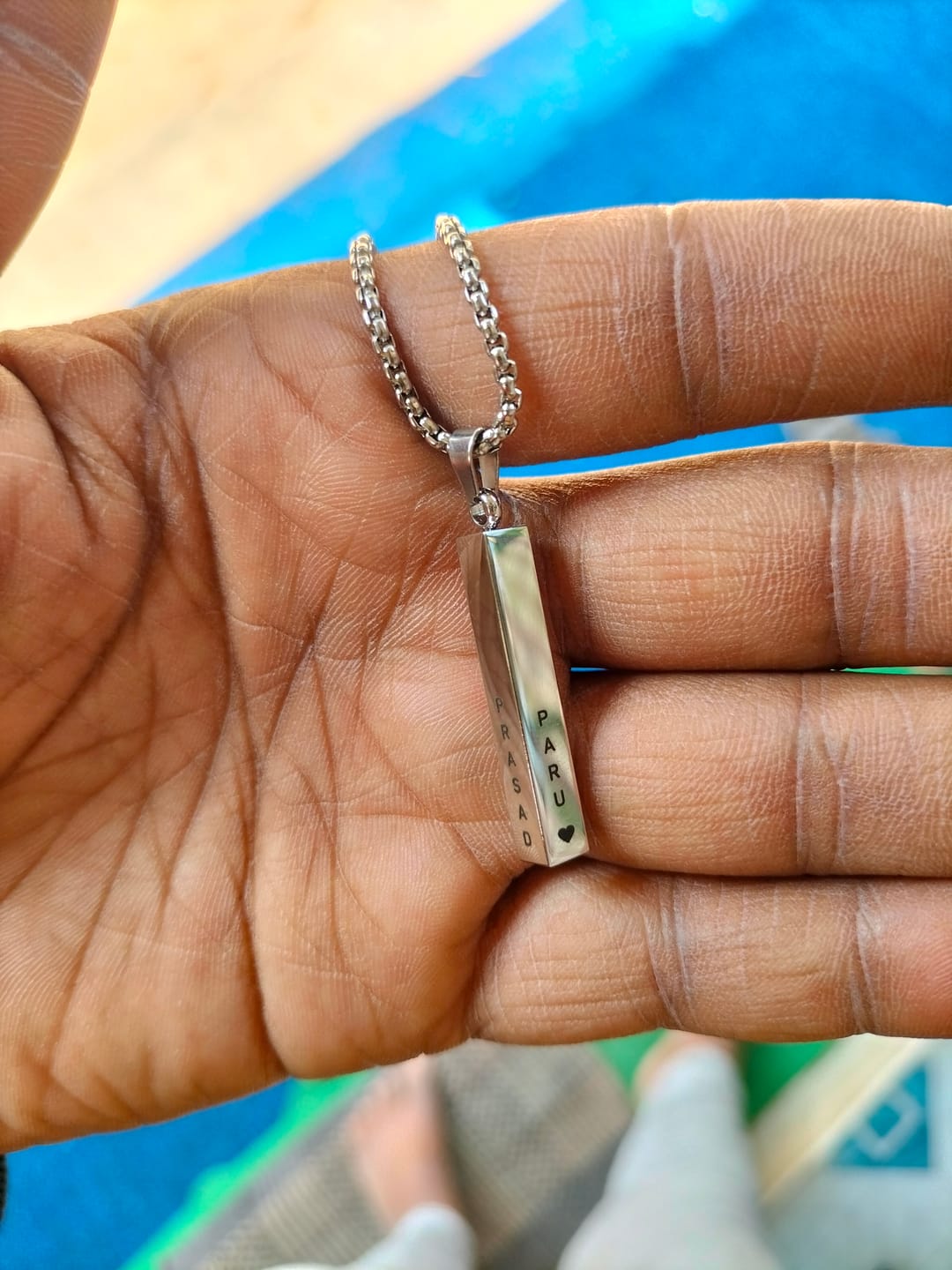 Customer photo review of Personalised Cuboid Locket for Men