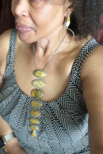 Customer photo review of Navajo Sterling Silver & Bumblebee Jasper Drop Necklace By Wydell Billie