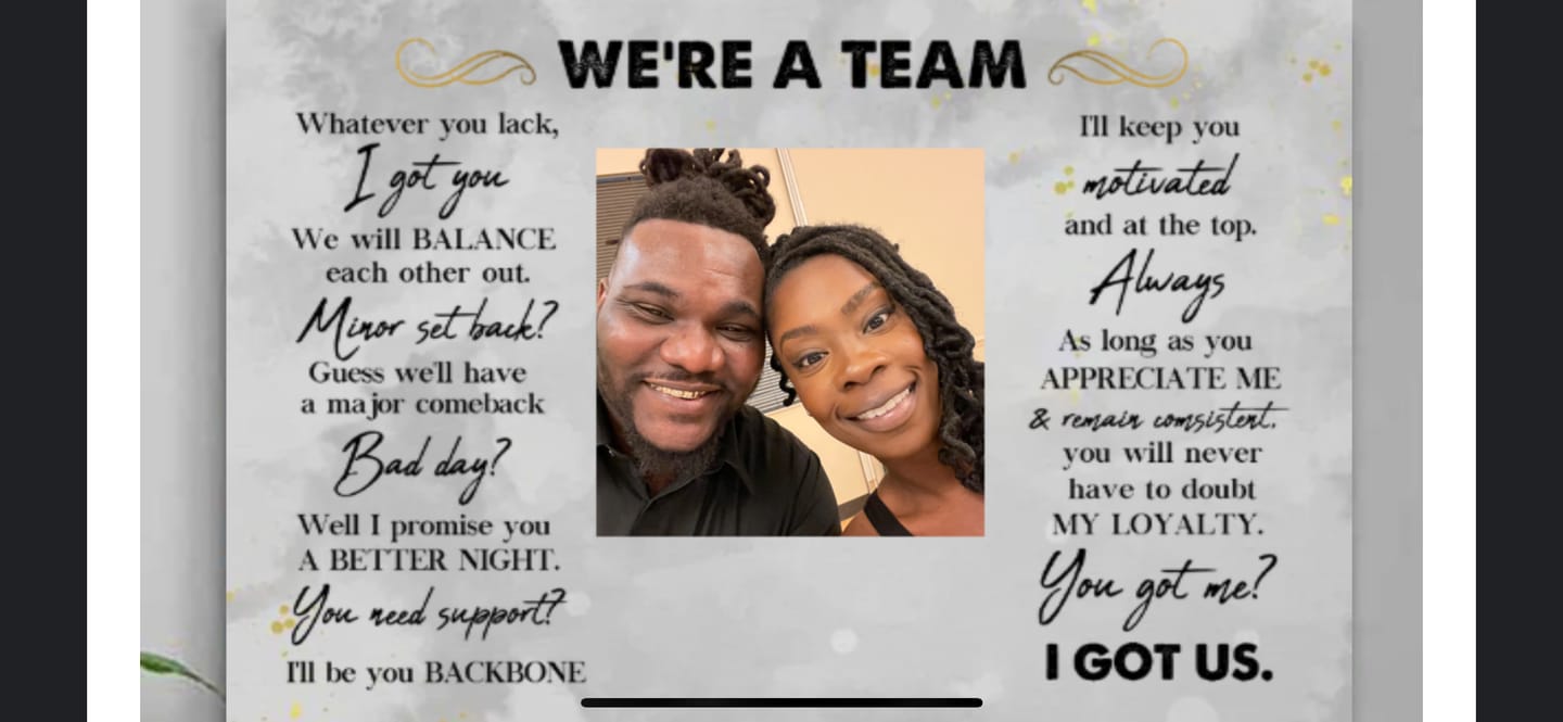 Customer photo review of We're A Team I Got Us Black African Couple - Personalized Wrapped Poster