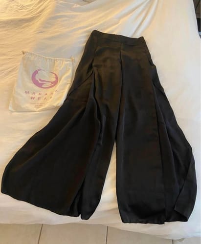 Customer photo review of Upcycled Black Satin Melrose Pants