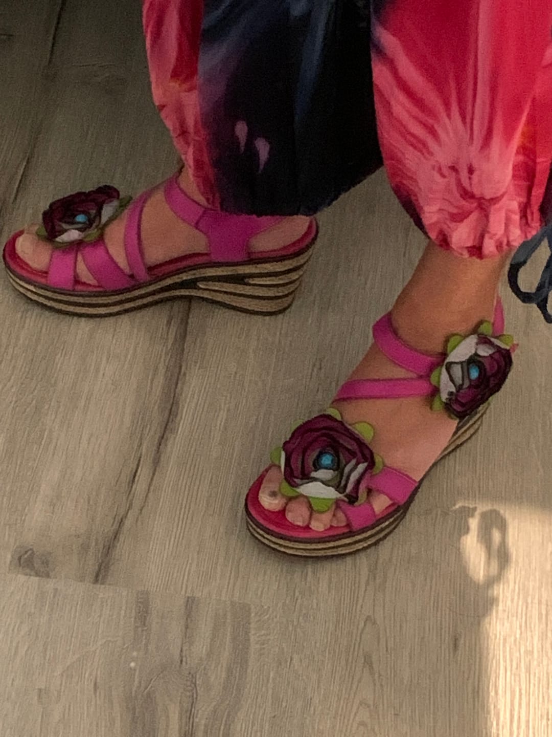 Customer photo review of Printed Leather Handmade Romantic Rose Sandals