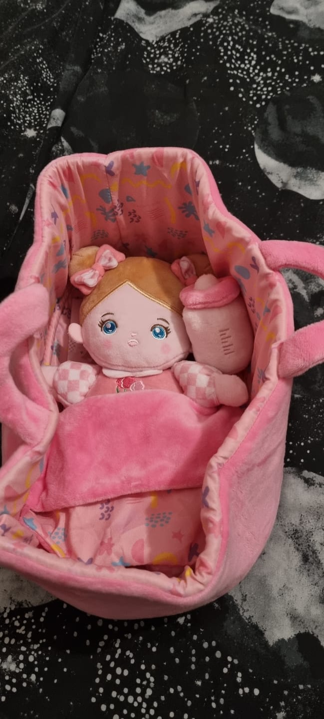 Customer photo review of Personalized Blue Eyes Mini Plush Baby Girl Doll & Gift Set