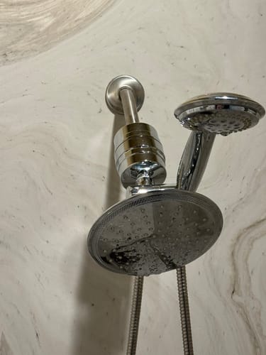 Customer photo review of Sprite Showers Metal Inline Shower Head Filter — Universal Attachment