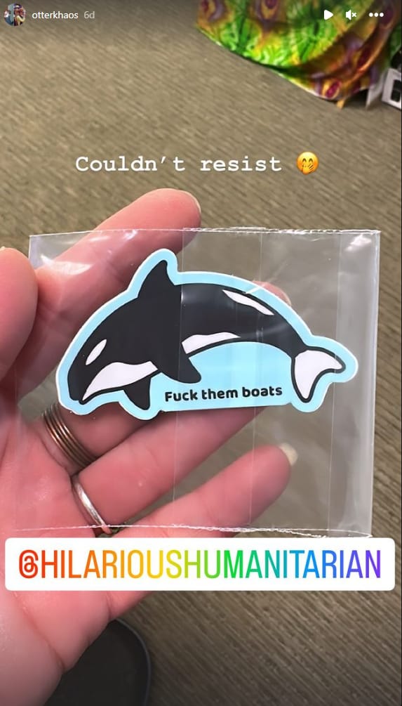 Customer photo review of F*** Them Boats Orca Sticker
