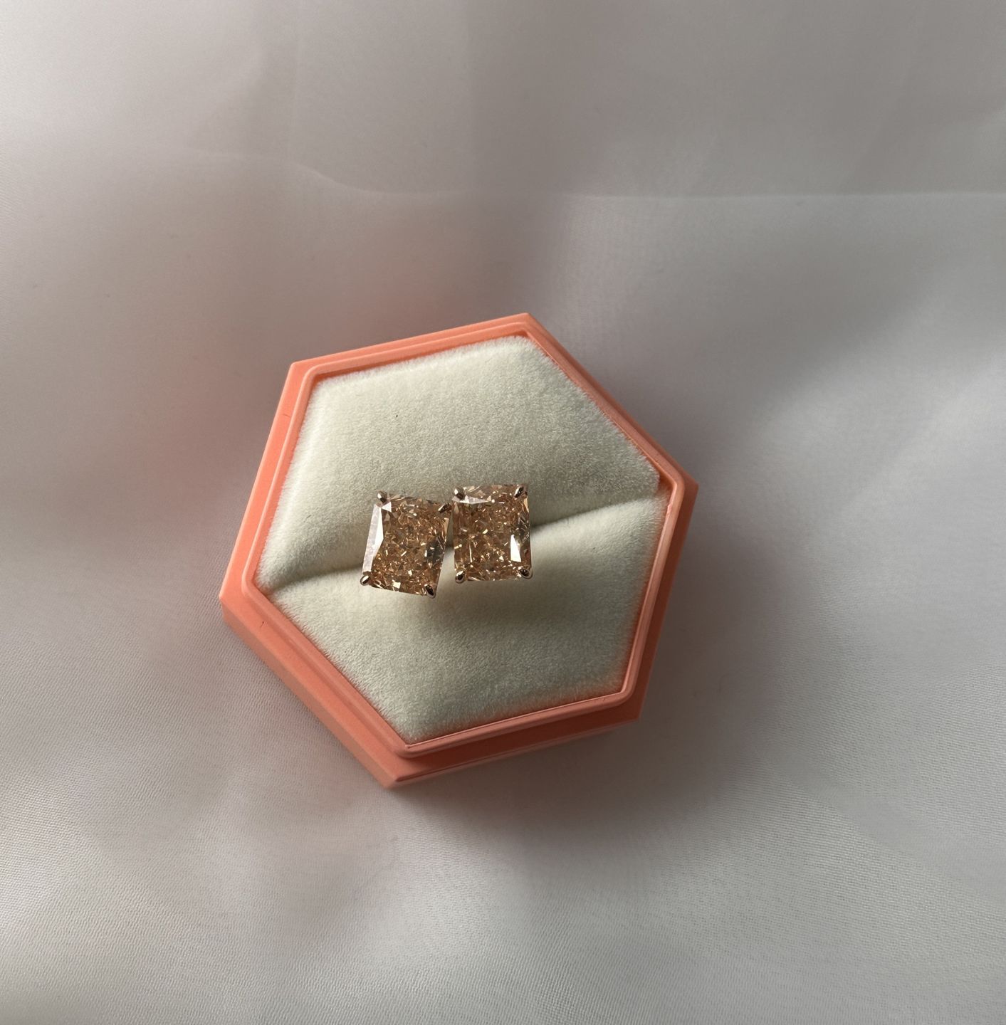 Customer photo review of Louily Unique Rose Gold Champagne Stone Radiant Cut Earrings