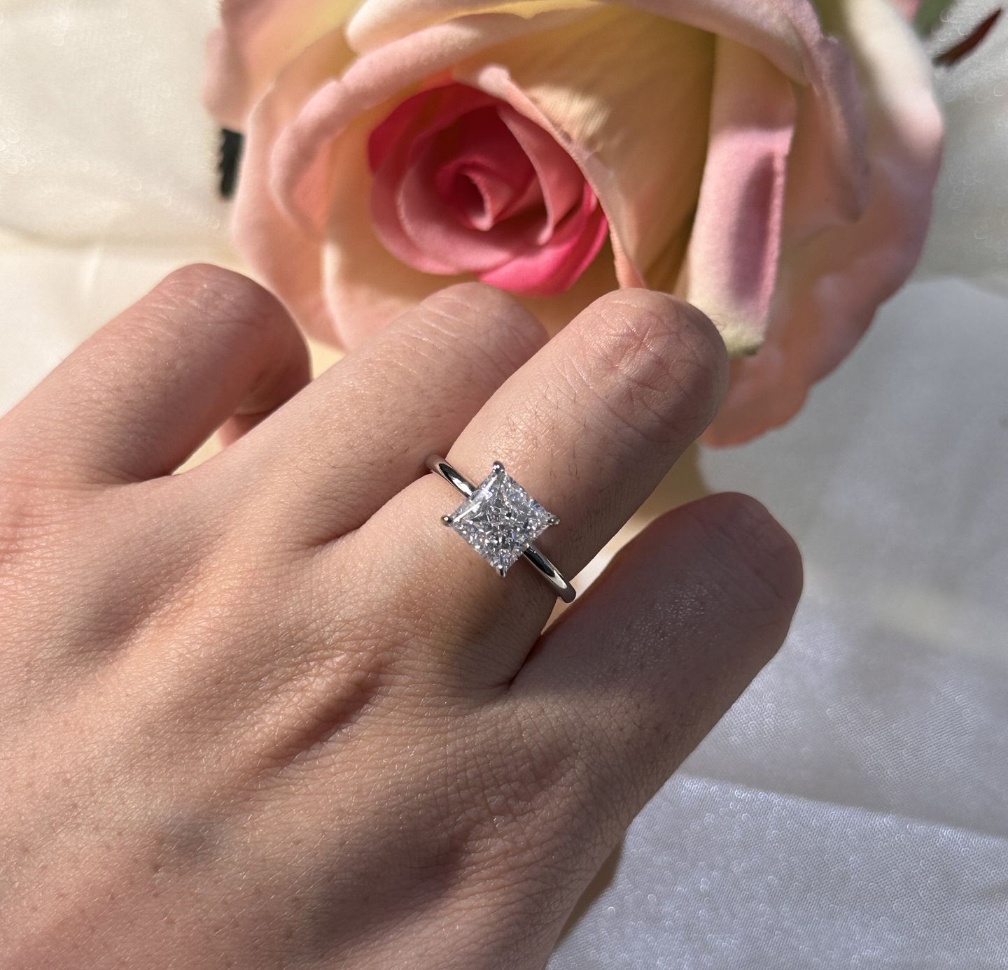 Customer photo review of Louily Square Princess Cut Engagement Ring for Women In Sterling Silver