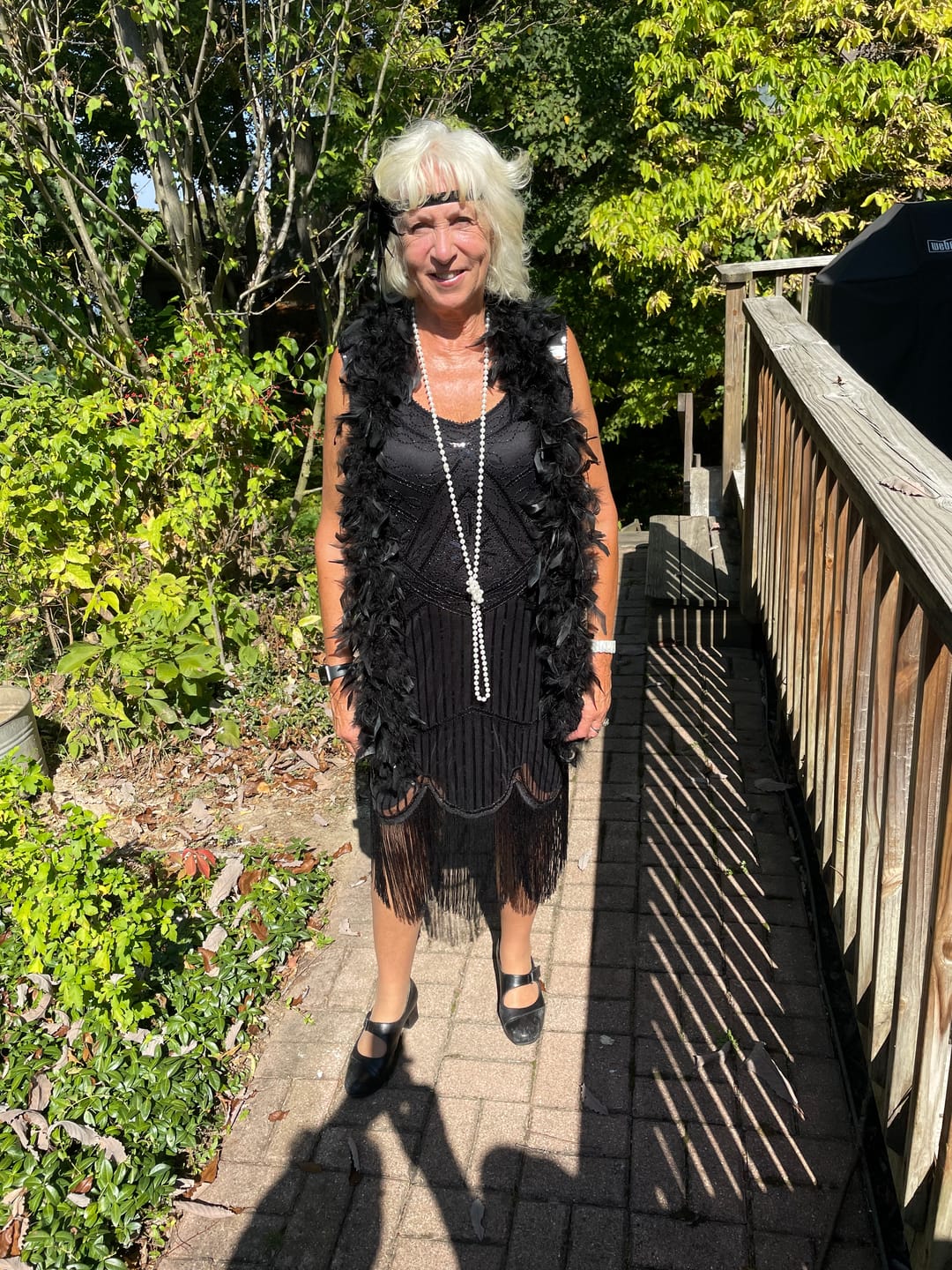 Customer photo review of 1920s Black Beaded Rhinestone & Feather Headband