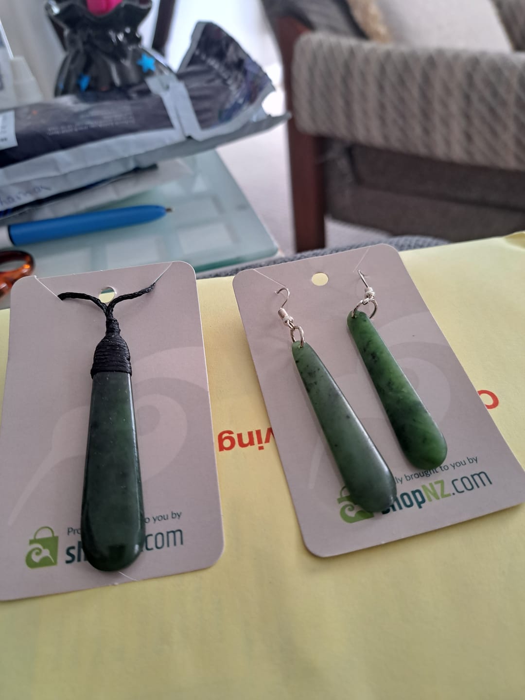 Customer photo review of 5cm Genuine NZ Greenstone Drop Earrings