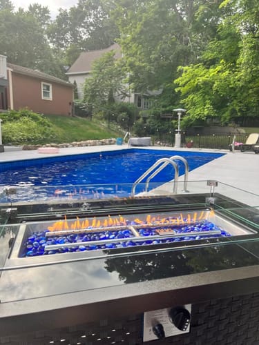 Customer photo review of 44 Inch Propane Fire Pit Table with Wind Guard and Waterproof Cover for Patio, Brown