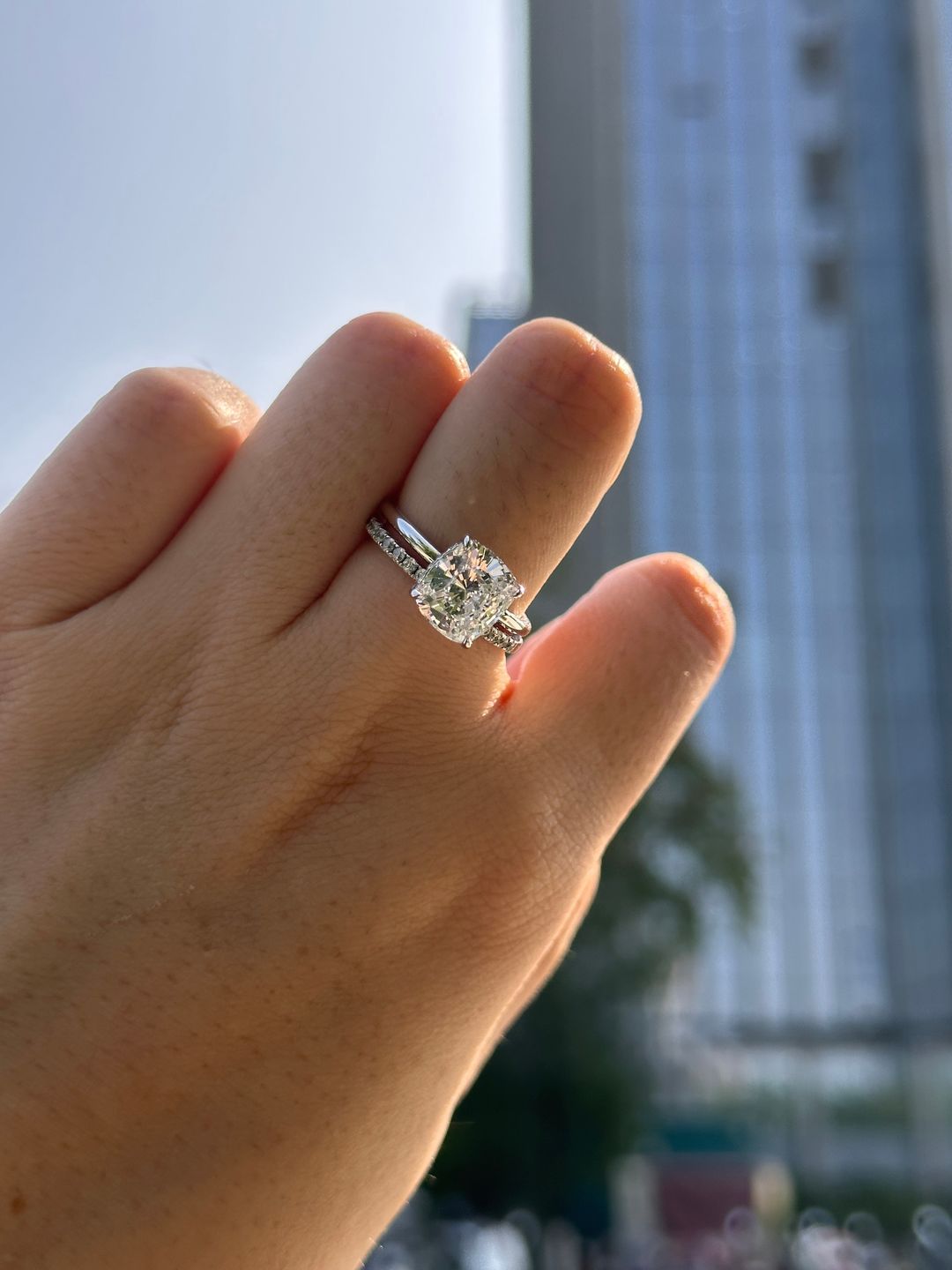 Customer photo review of S925 Classic 3.0 Carat Cushion Cut Bridal Set In Sterling Silver Stackable Wedding Rings