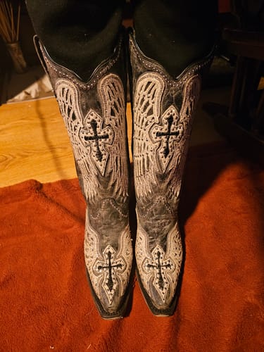 Customer photo review of Corral Ladies Black Cross & Wings Overlay & Studs Grey Boots A4232