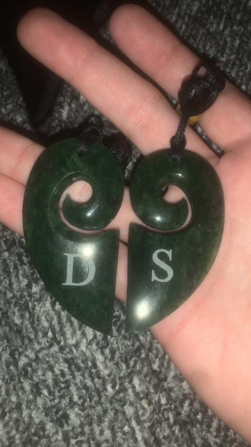 Customer photo review of Genuine NZ Greenstone Split Heart Necklace