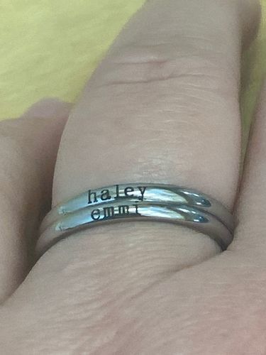 Customer photo review of Petite Custom Name Ring