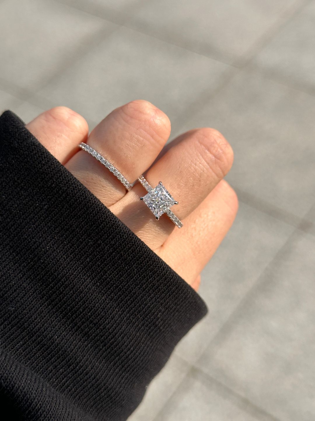 Customer photo review of S925 Square 2.0Ct Princess Cut Wedding Ring Set In Sterling Silver Stackable Ring Set For Women
