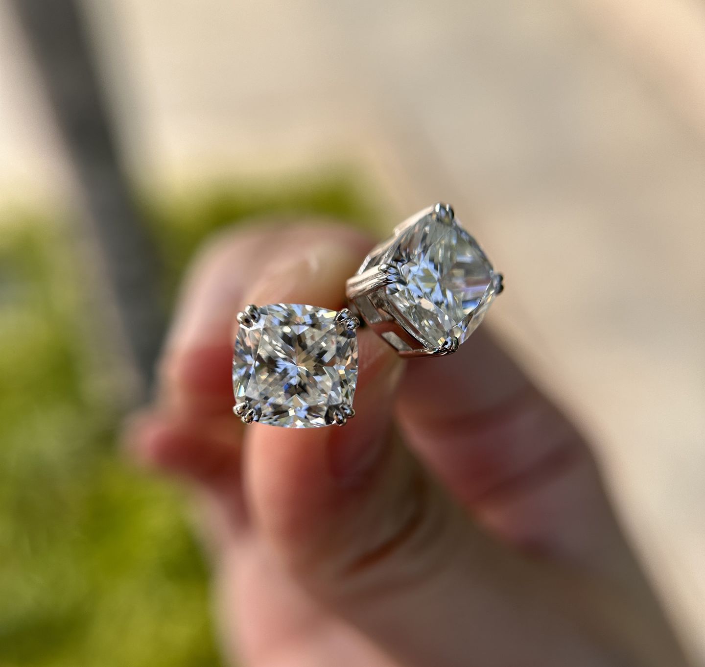 Customer photo review of Louily Stunning Sterling Silver 4.2 Ct Cushion Cut Stud Earrings For Women