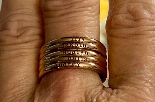 Customer photo review of Petite Custom Name Ring