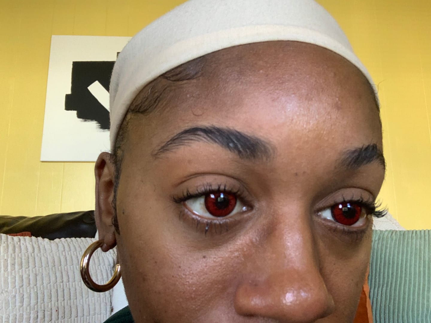 Customer photo review of Cosplay ICE Red Prescription Colored Contact Lenses