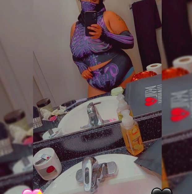 Customer photo review of Purple Skeleton Booty Shorts Set