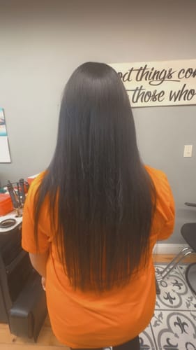 Customer photo review of Full Shine Genius Weft Hair Extensions 100% Virgin Human Off Black (#1B)