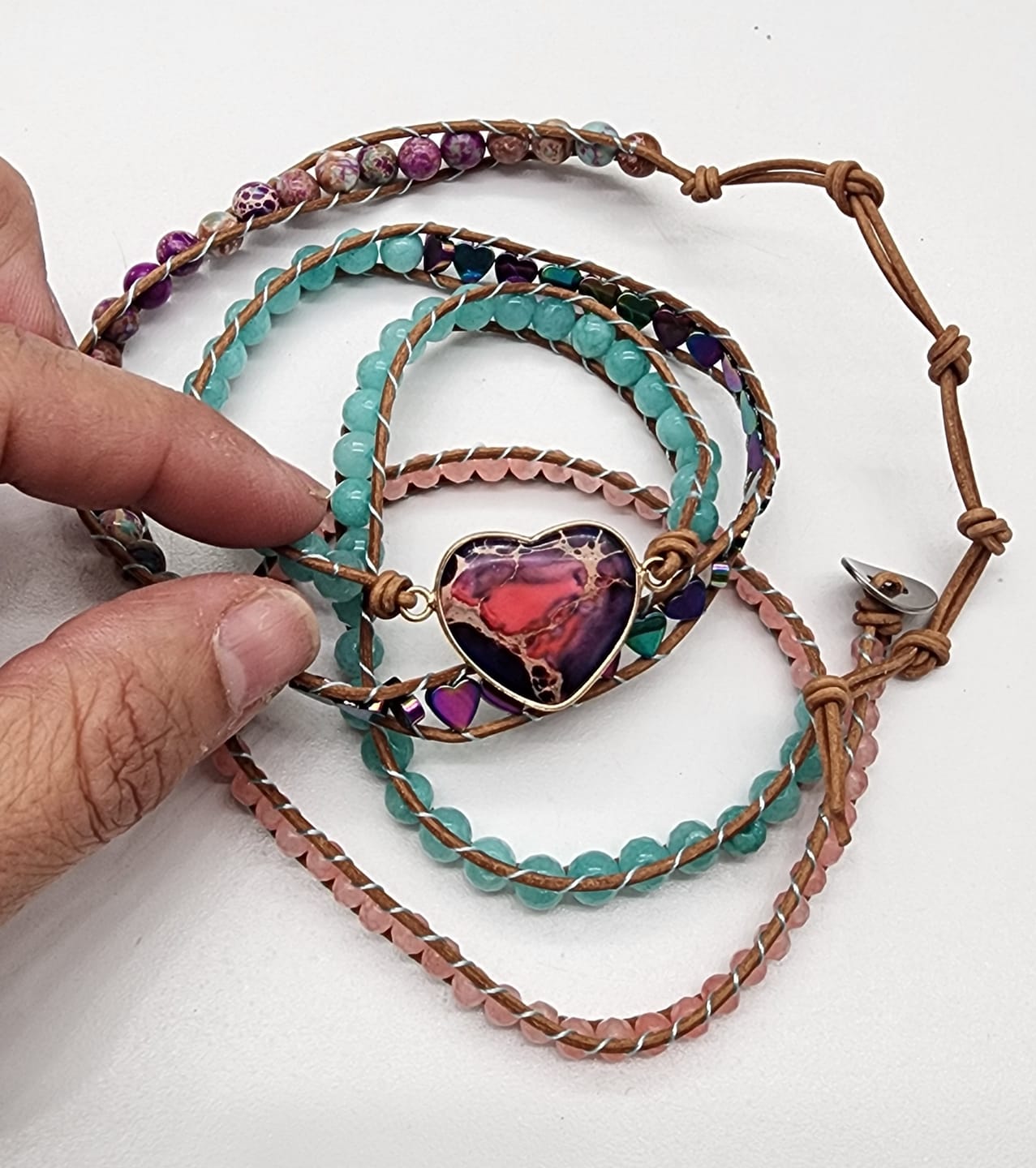 Customer photo review of Bohemian Retro Apatite Stone Heart Bracelet