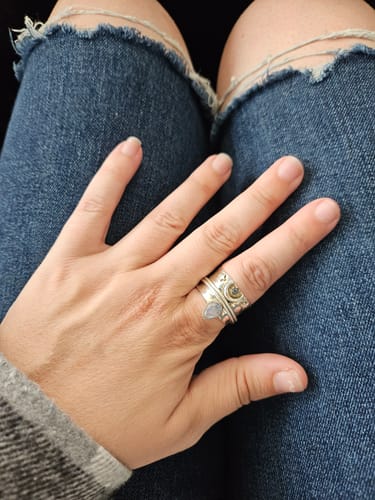 Customer photo review of Moonstone Labradorite Fidget Moon Ring Sterling Silver