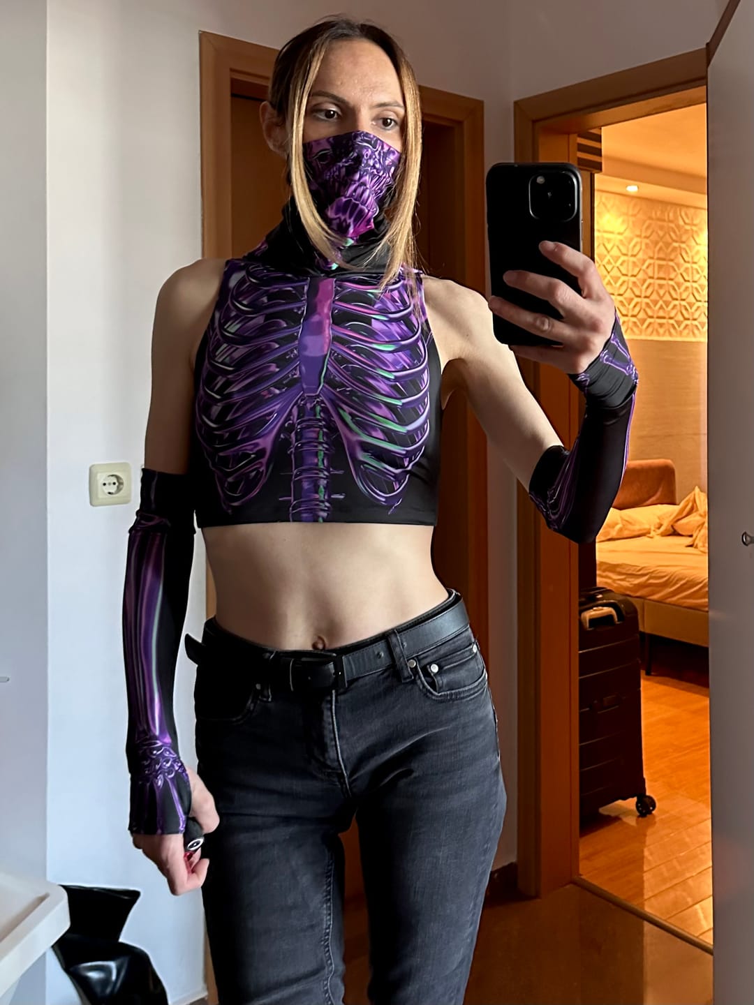 Customer photo review of Purple Skeleton Booty Shorts Set