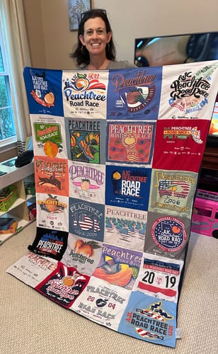 T-shirt quilt with running, fitness themes by Sally from GA