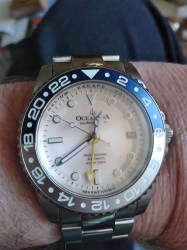 Customer photo review of Oceaneva™ Men's GMT Automatic Deep Marine Explorer 1250M Pro Diver Silver Dial Watch