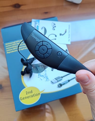 Customer photo review of Tayogo Upgraded Waterproof MP3 Player - 8GB Memory, Magnetic Charging, Ergonomic Earbuds, FM Mode, Shuffle/Order Playing, 2nd Generation