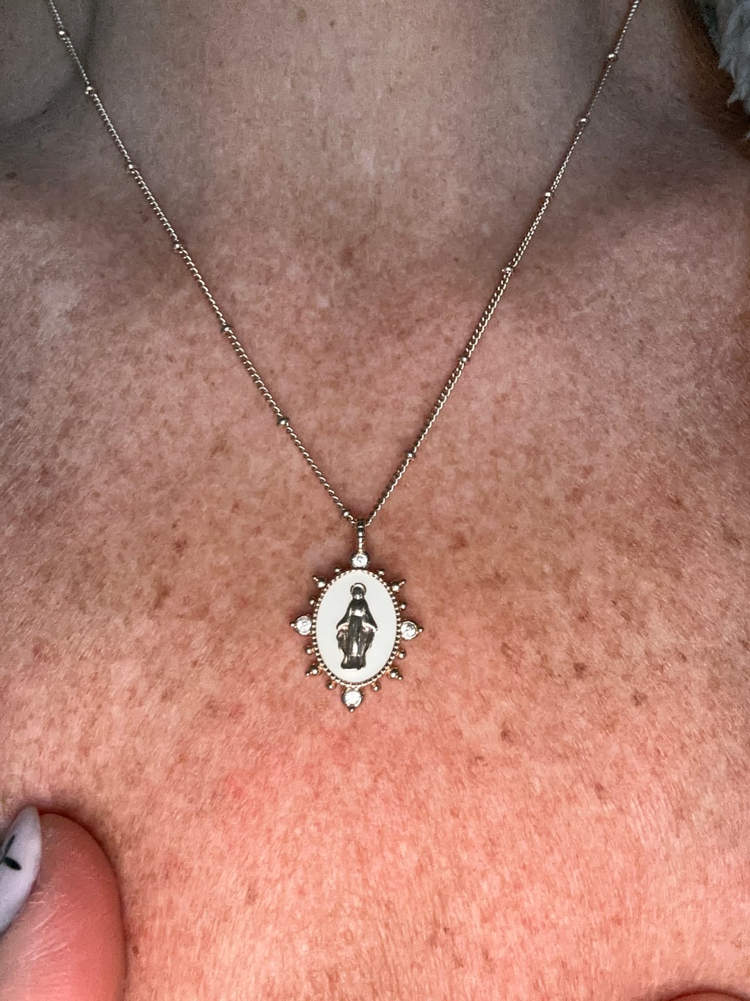 Customer photo review of Lady Lourdes Pendant in White