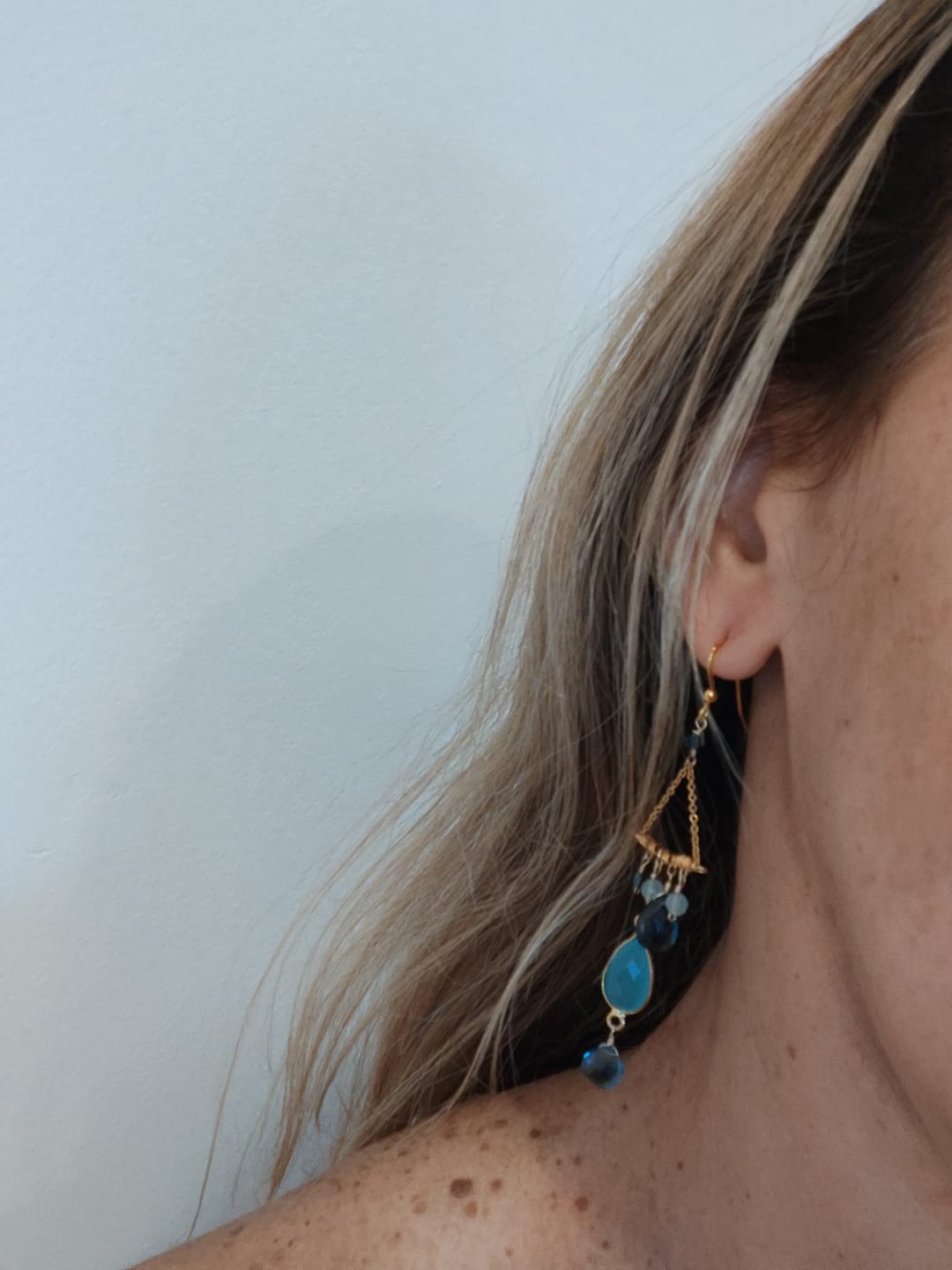 Customer photo review of Blue Chandie Earrings