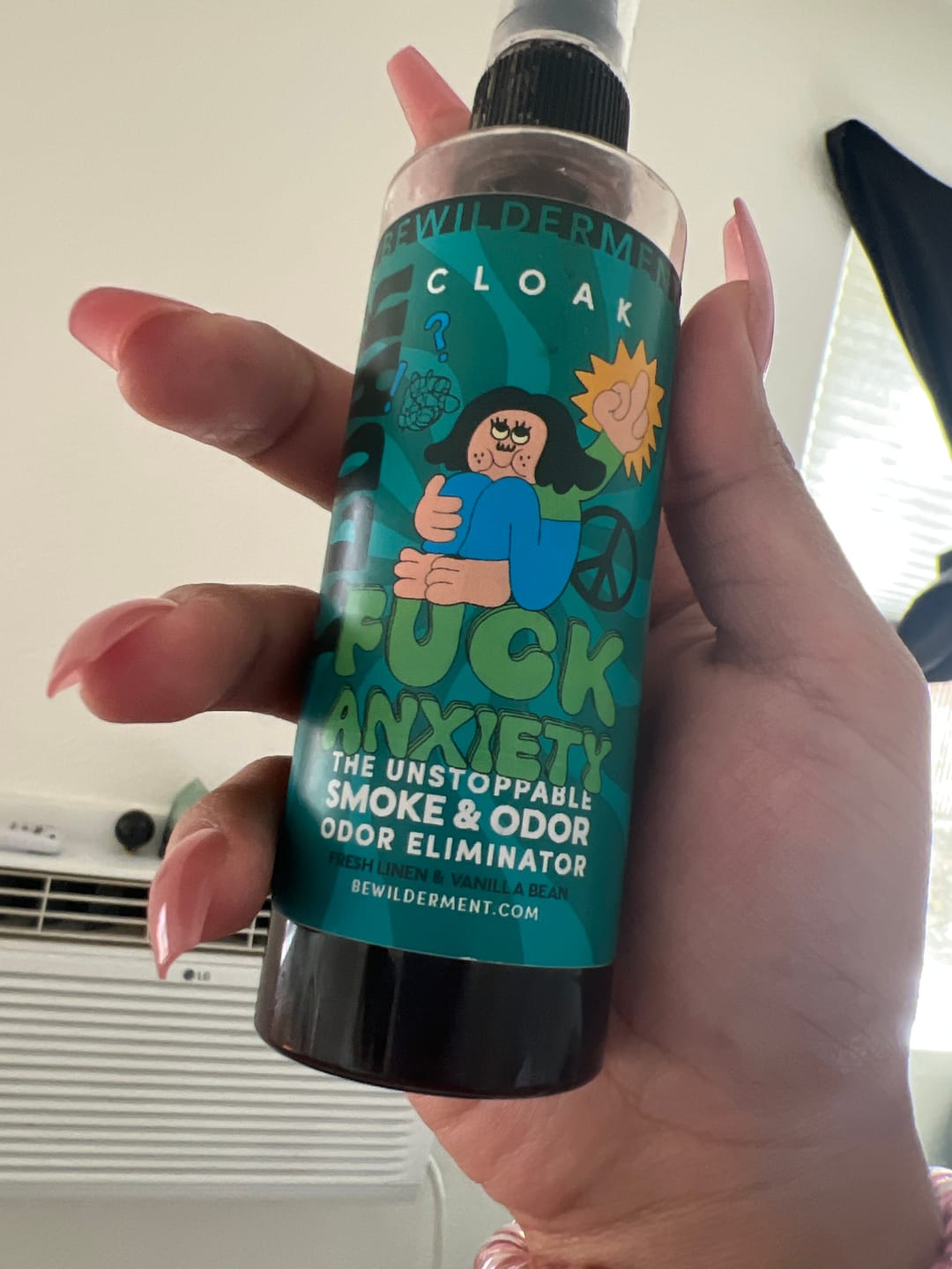 Customer photo review of Fuck Anxiety Cloak - Smoke & Odor Eliminator