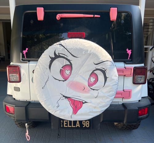 Customer photo review of Waifu Sexy Face Spare Tire Covers Custom Ahegao Style Car Accessories