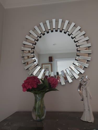 Customer photo review of Modern Sunburst Beveled Round Mirror 36"