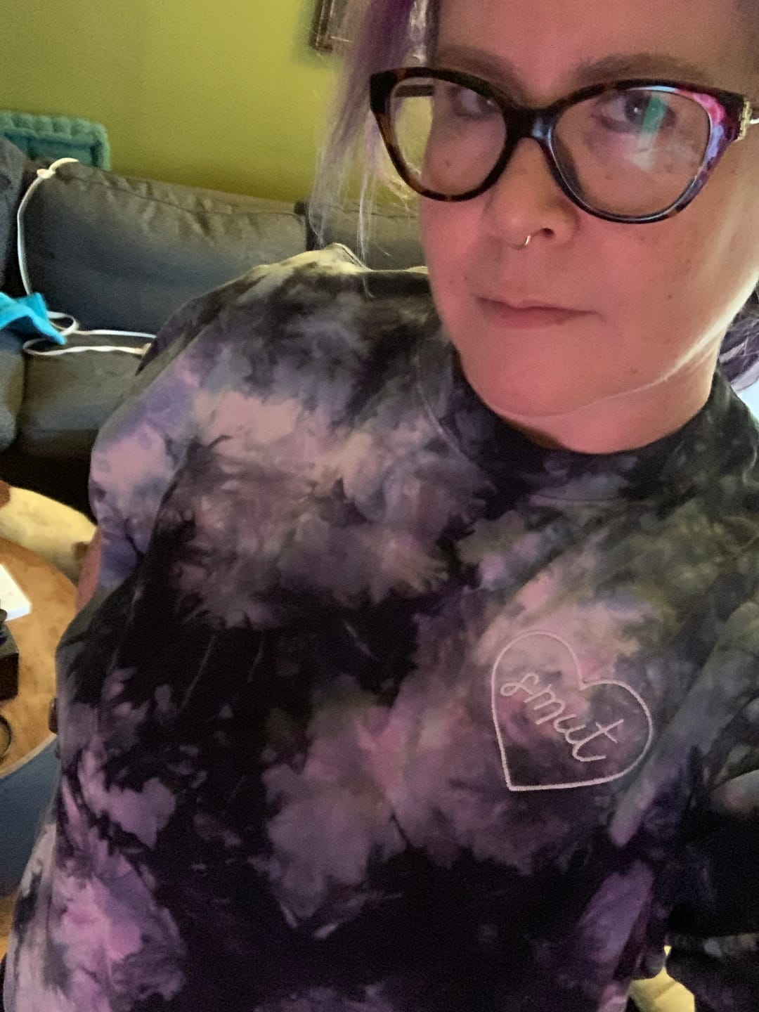 Customer photo review of smut heart embroidered oversized tie-dye t-shirt