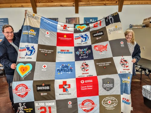 T-shirt quilt with blood donation, philanthropy themes by Kenneth from IL
