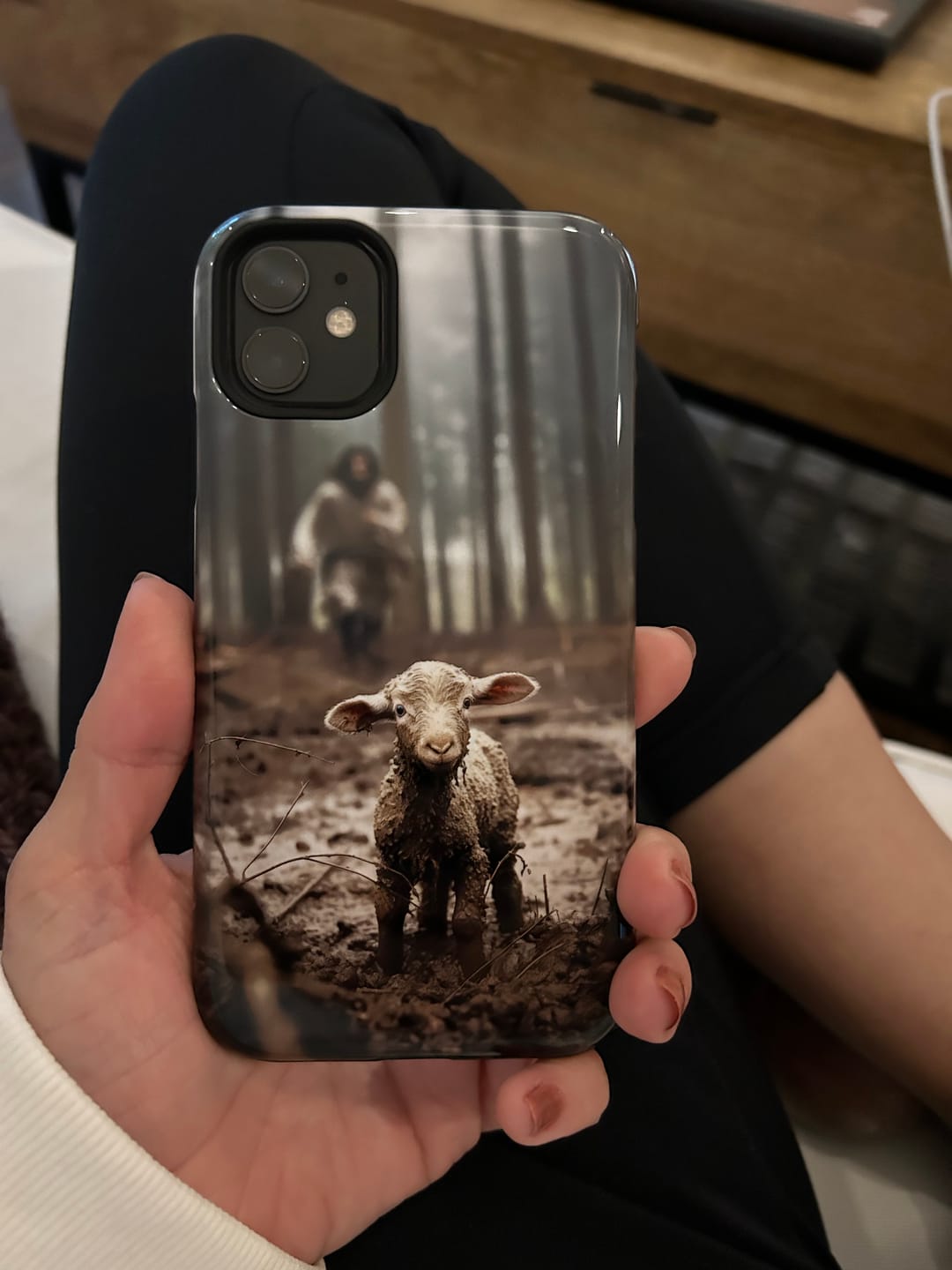 Customer photo review of Jesus With The Sheep, Jesus Running After Lamb, Phone Case
