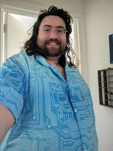 Customer photo review of Blue Computer Circuit Board Button Up Shirt
