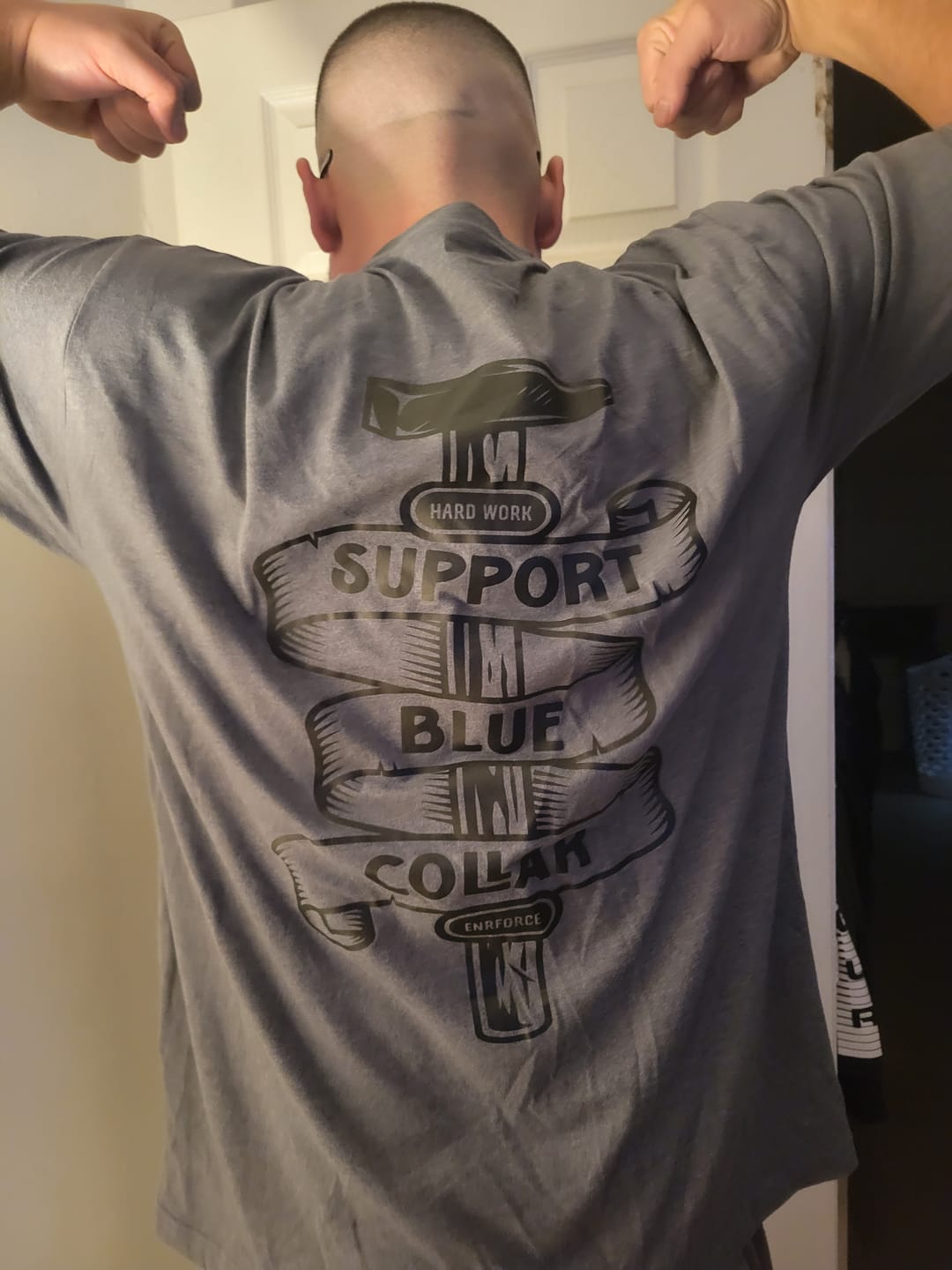 Customer photo review of Support Blue Collar Tee