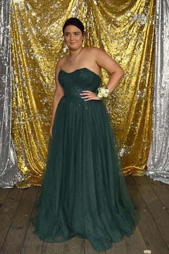 Customer photo review of Lilia Off Shoulder Tulle Gown - Emerald