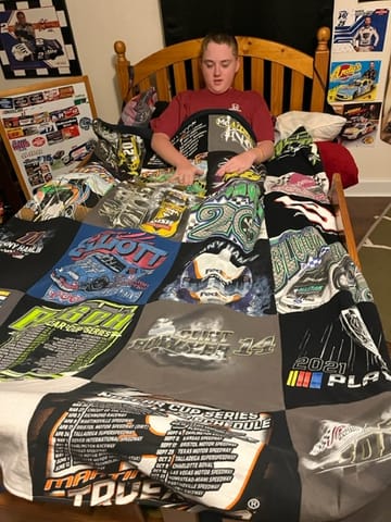T-shirt quilt with motorsports, racing themes by David from TN