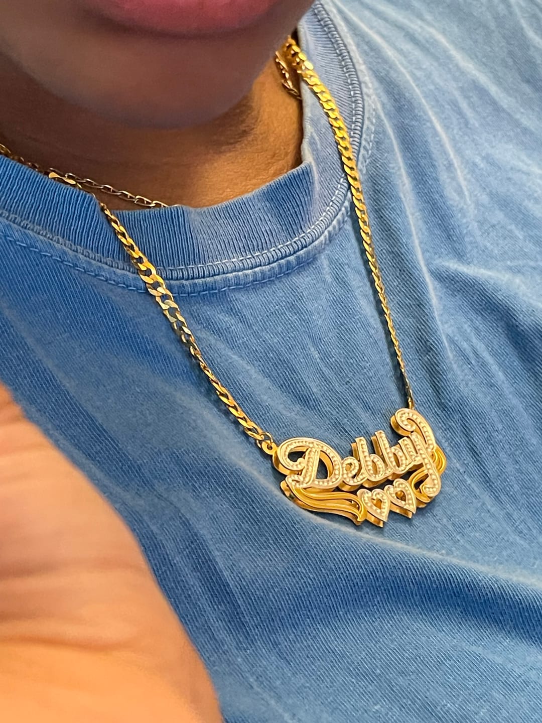 Customer photo review of Double Plated Nameplate Necklace "Bianca"