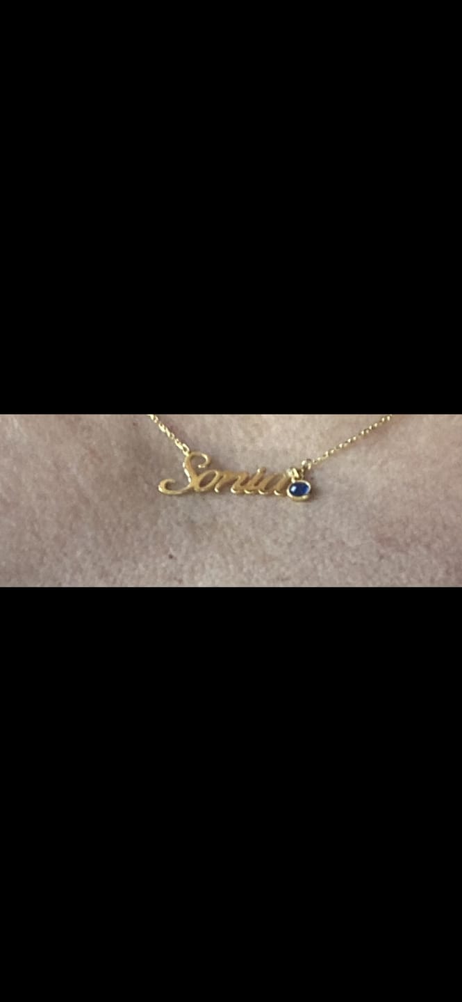 Customer photo review of Birthstone Initial Necklace