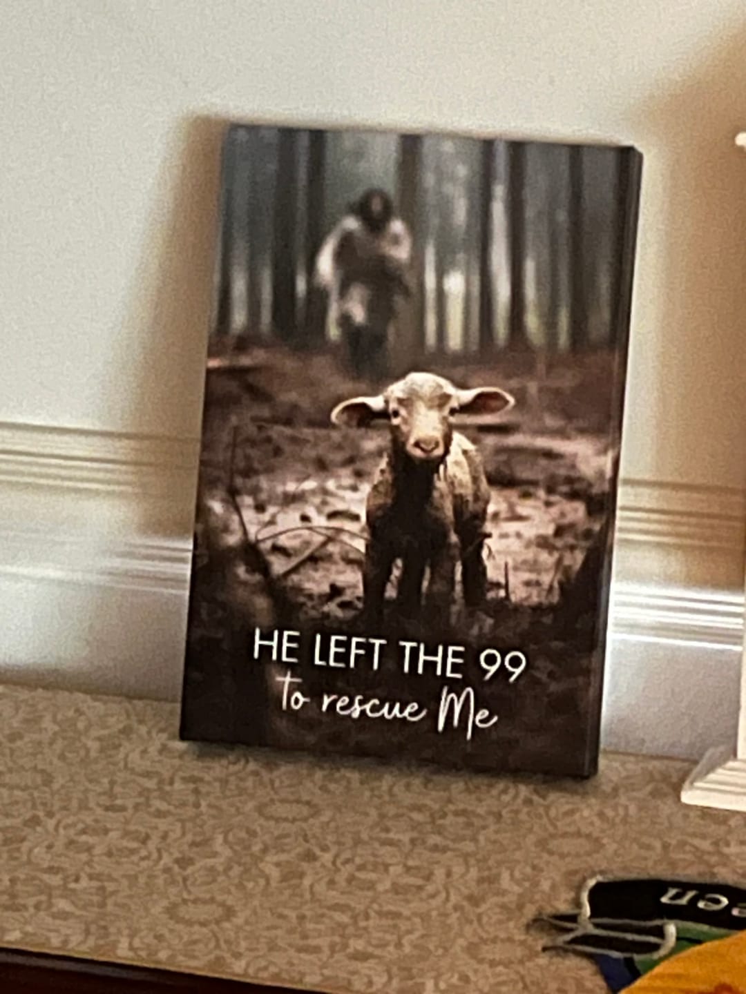 Customer photo review of He Left the 99 to Rescue Me, Jesus and Lost Sheep, Wall Art Canvas