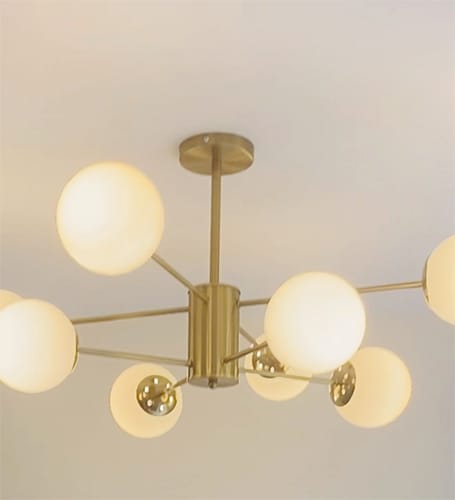 Customer photo review of 6/8-Light Mid-Century Modern Opal White Glass Globe Chandelier