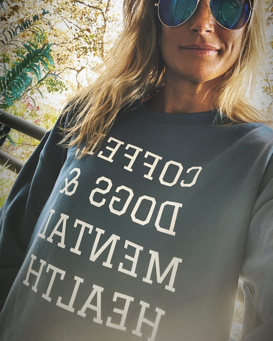 Customer photo review of Coffee, Dogs & Mental Health Sweatshirt