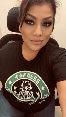 Customer photo review of Tamales Over Pumpkin Spice Tamale Season T-Shirt